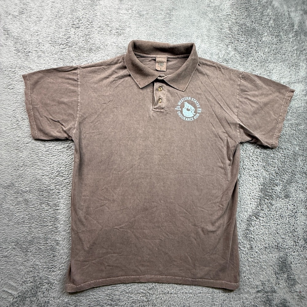 Western States 100 Endurance Run Polo Shirt L Brown Organic Cotton Race Tee USA